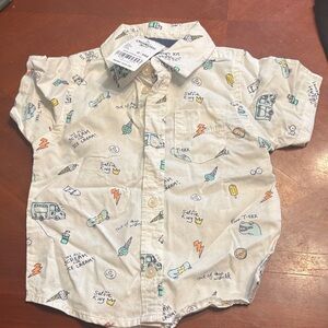 OshKosh B'gosh Cream Short-Sleeve Button-Up Shirt with Colorful Prints